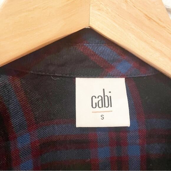 Cabi Moody Blue Long Sleeve Button-Down Plaid Peplum Shirt Size S - Picture 5 of 6
